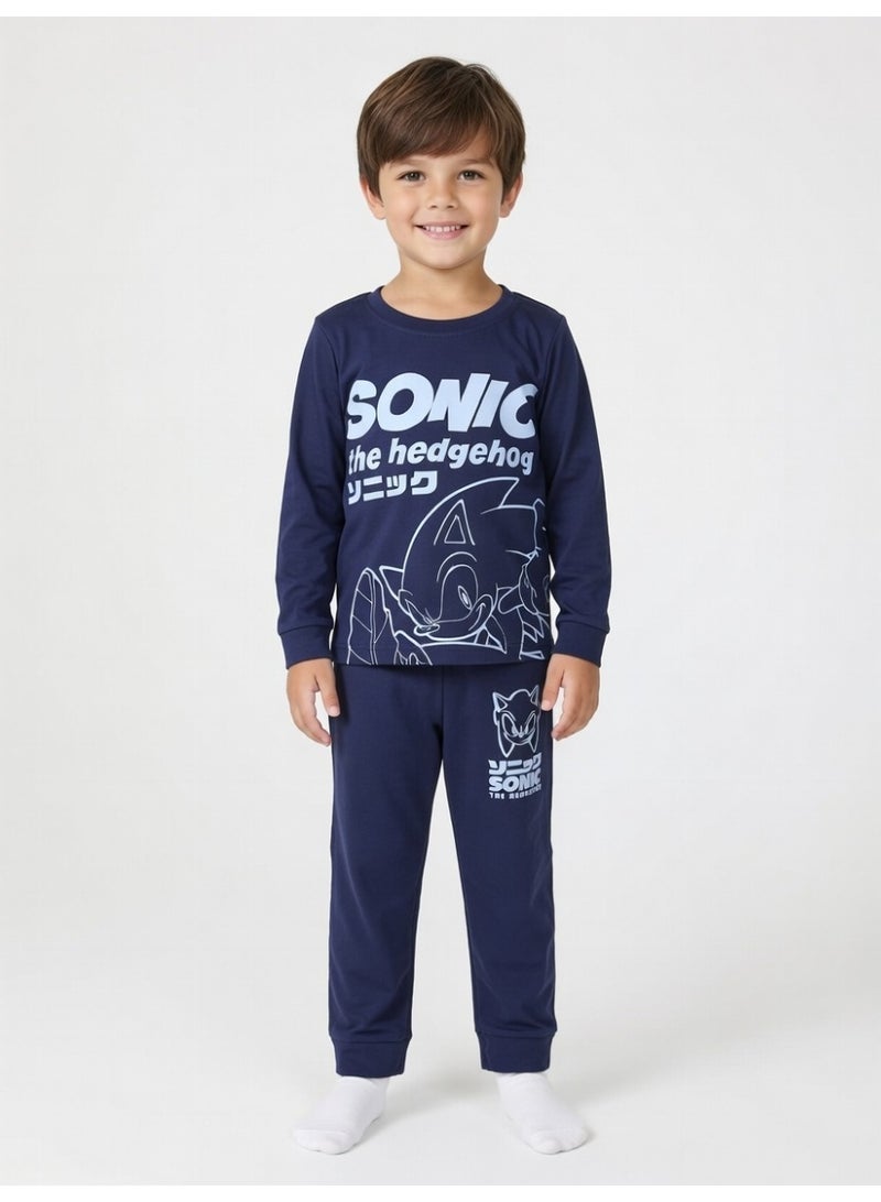 سونيك | طقم تيشيرت وبنطال بأكمام طويلة للأولاد | كحلي - Image 3